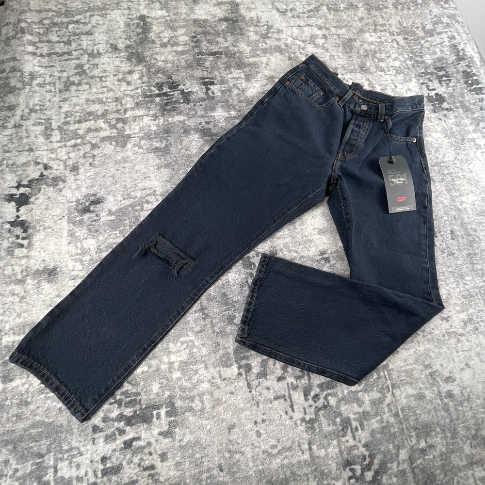 Levi Premium Women 25x26 501 Original‎ Dark Wash Cropped Distressed Jeans NWT
